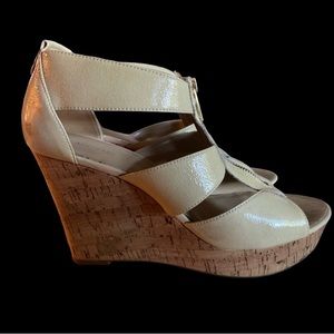 EXCELLENT USED***ONLY WORN ONCE***Beige Platform Sandals w-Cork Heels